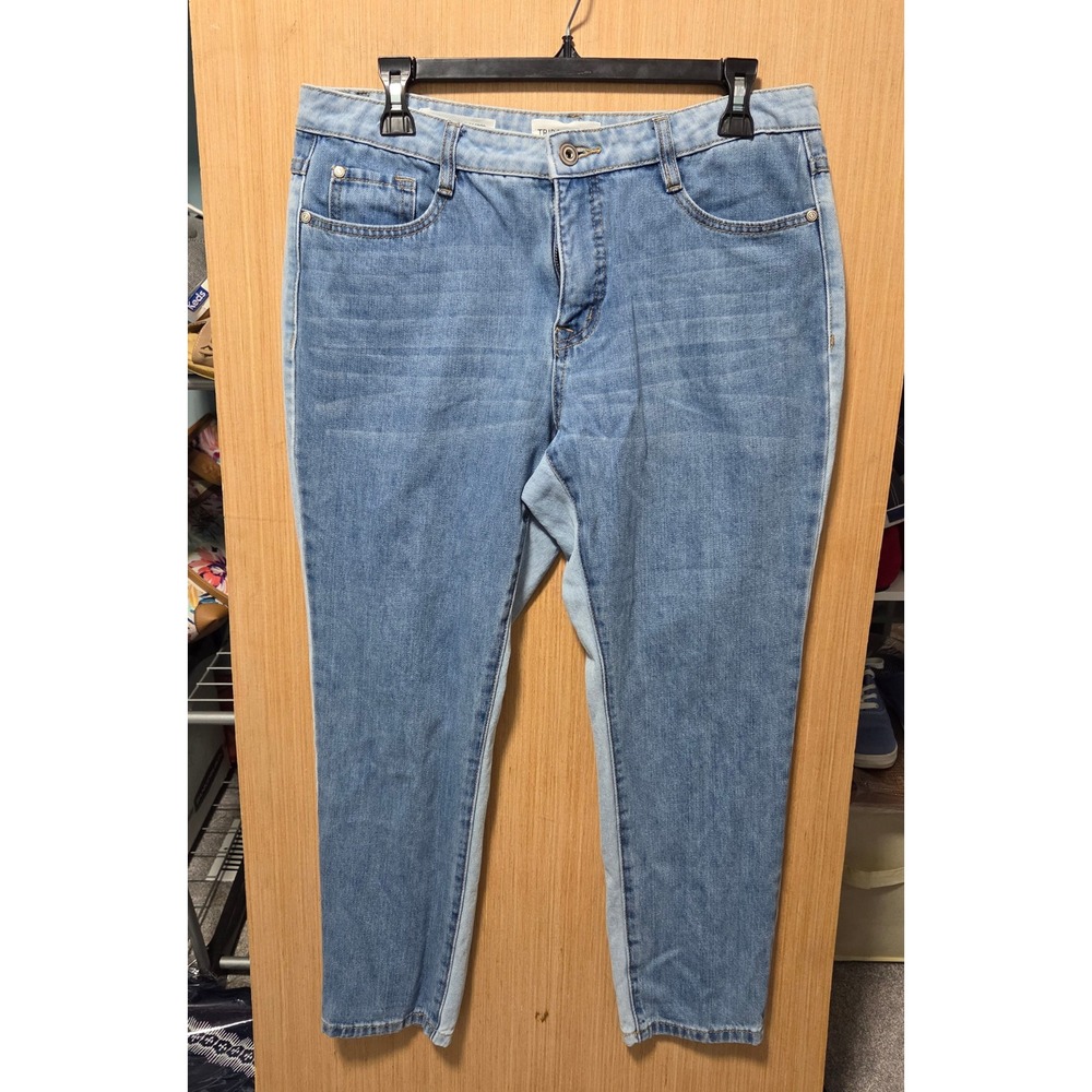 Tribal Jeans Size 8‎ Ladies Audrey Mid-Rise Slim Crop Blue Denim Two-Tone Jeans